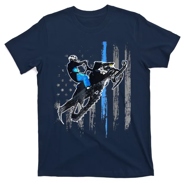 Funny American Flag Snowmobile Snowmobile Riding Gift T-Shirt