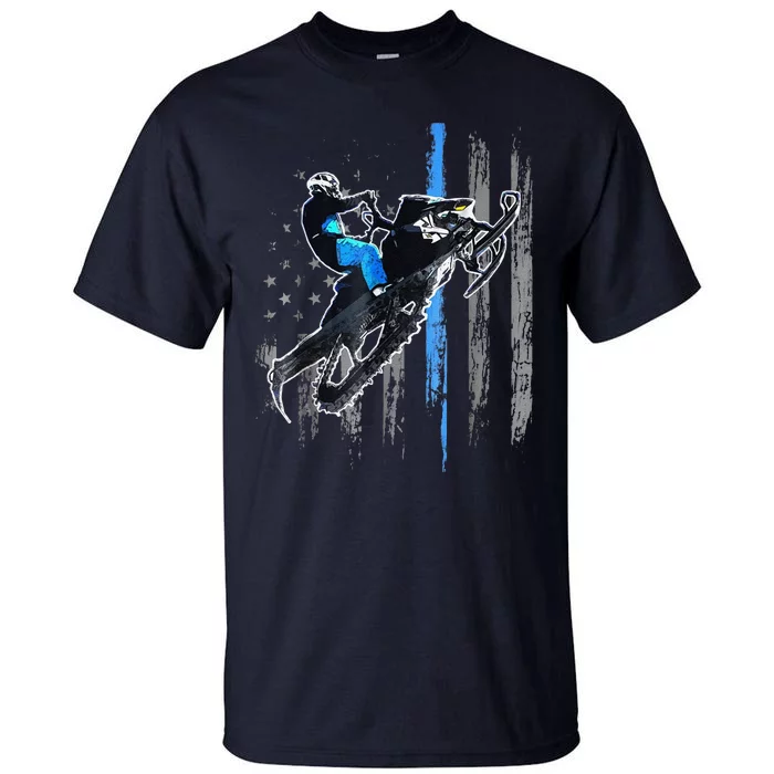 Funny American Flag Snowmobile Snowmobile Riding Gift Tall T-Shirt