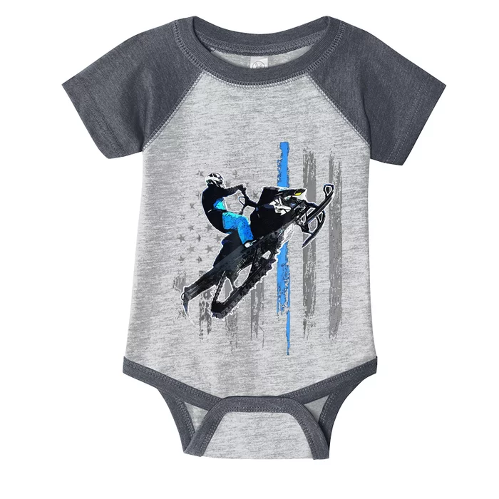 Funny American Flag Snowmobile Snowmobile Riding Gift Infant Baby Jersey Bodysuit