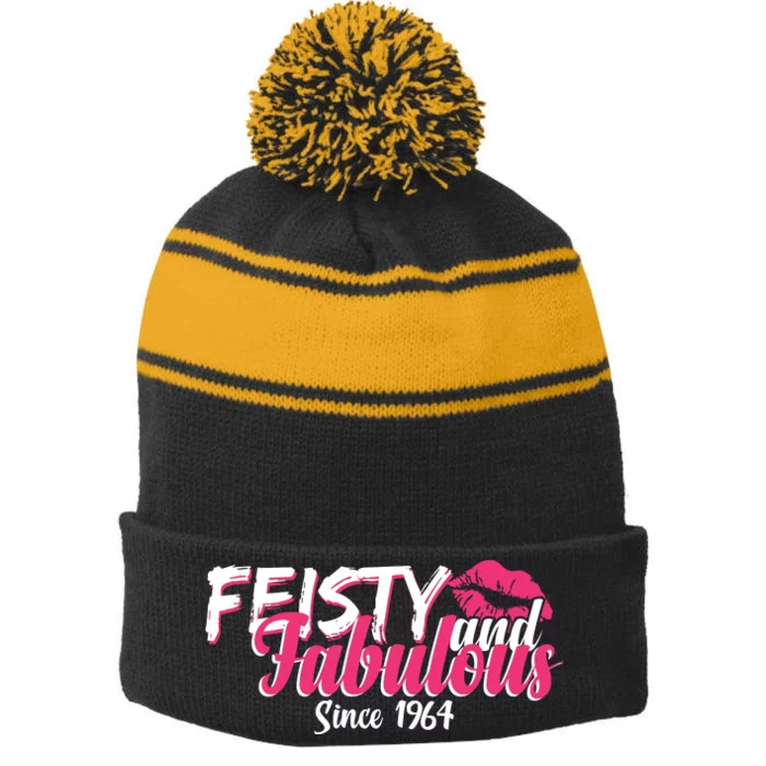 Feisty And Fabulous Since 1964 60th Birthday Stripe Pom Pom Beanie