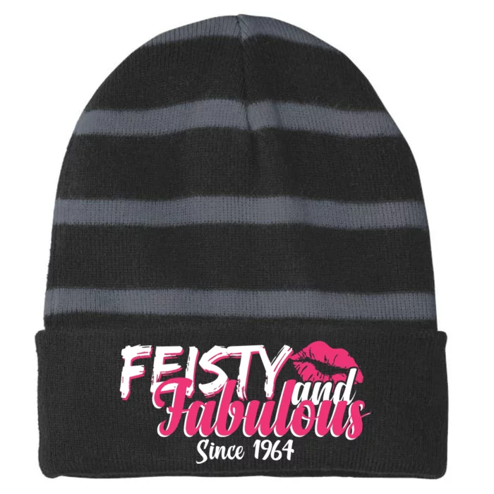 Feisty And Fabulous Since 1964 60th Birthday Striped Beanie with Solid Band