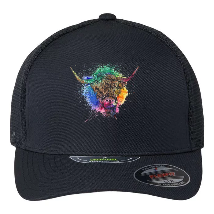 Farm Animal Farmer Scottish Cattle Colorful Highland Cow Flexfit Unipanel Trucker Cap