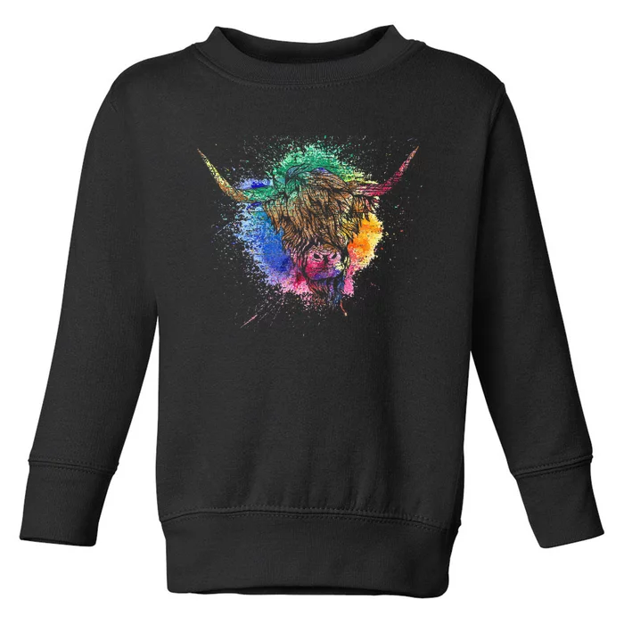 Farm Animal Farmer Scottish Cattle Colorful Highland Cow Toddler Sweatshirt