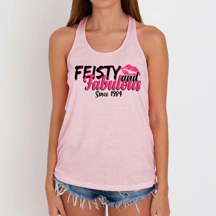 Feisty And Fabulous Since 1984 40th Birthday Women's Knotted Racerback Tank