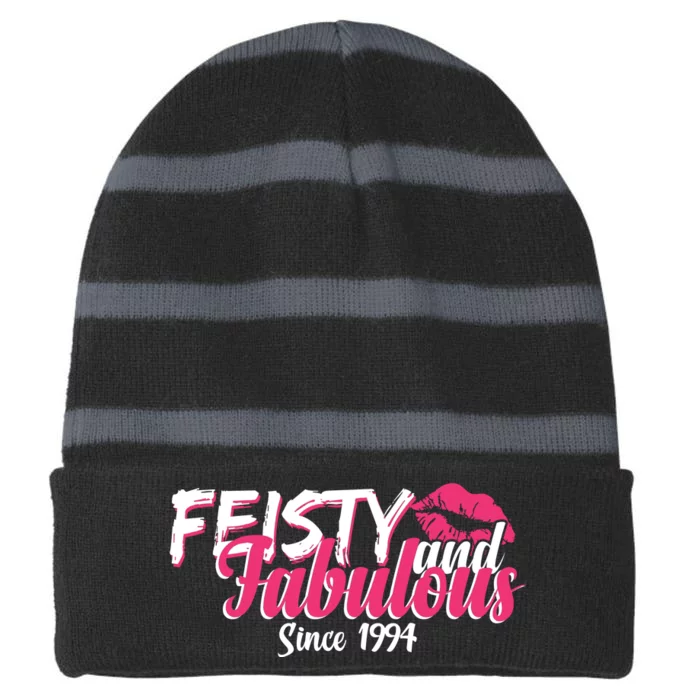 Feisty And Fabulous Since 1994 30th Birthday Striped Beanie with Solid Band