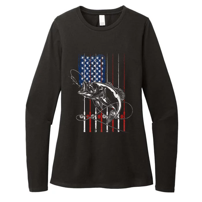 Fishing American Flag Vintage T USA Bass Fisherman Gift Womens CVC Long Sleeve Shirt