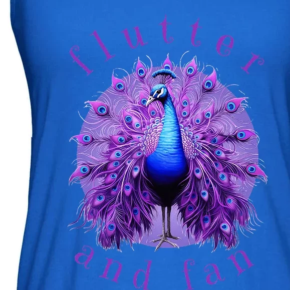 Flutter And Fan Apparel Peacock On Glowing Moon Ladies Essential Flowy Tank