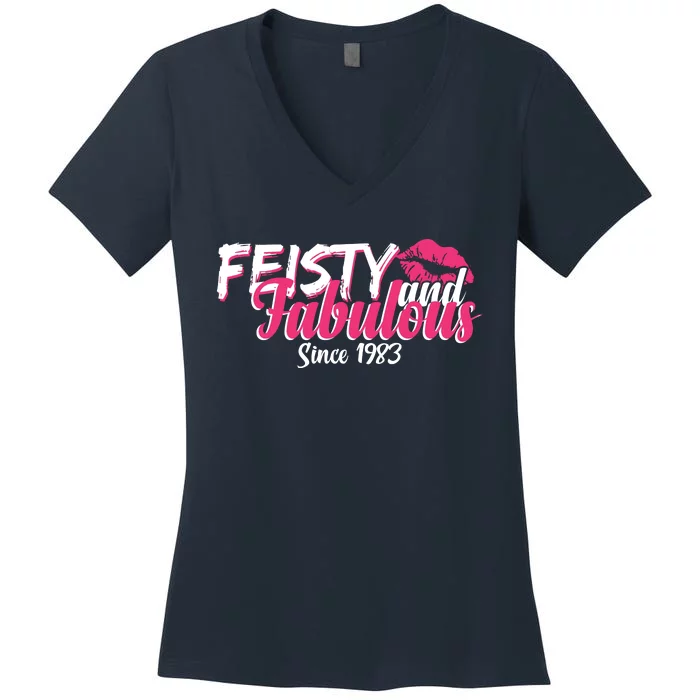 Feisty And Fabulous Since 1983 40th Birthday Women's V-Neck T-Shirt