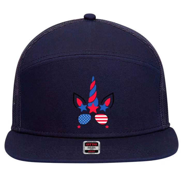 Funny American Flag Unicorn, Independence Day Girl 7 Panel Mesh Trucker Snapback Hat