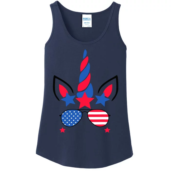 Funny American Flag Unicorn, Independence Day Girl Ladies Essential Tank