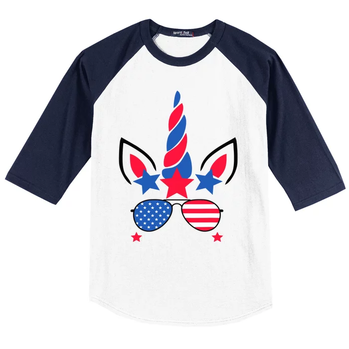 Funny American Flag Unicorn, Independence Day Girl Baseball Sleeve Shirt