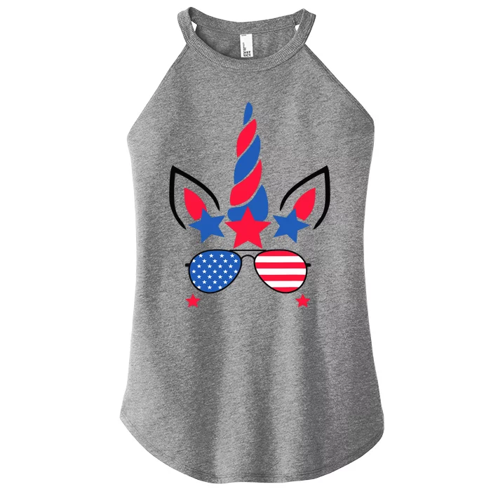 Funny American Flag Unicorn, Independence Day Girl Women’s Perfect Tri Rocker Tank