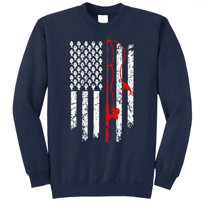 Fishing American Flag Husband Son Grandson Funny Fisherman Tall Sweatshirt