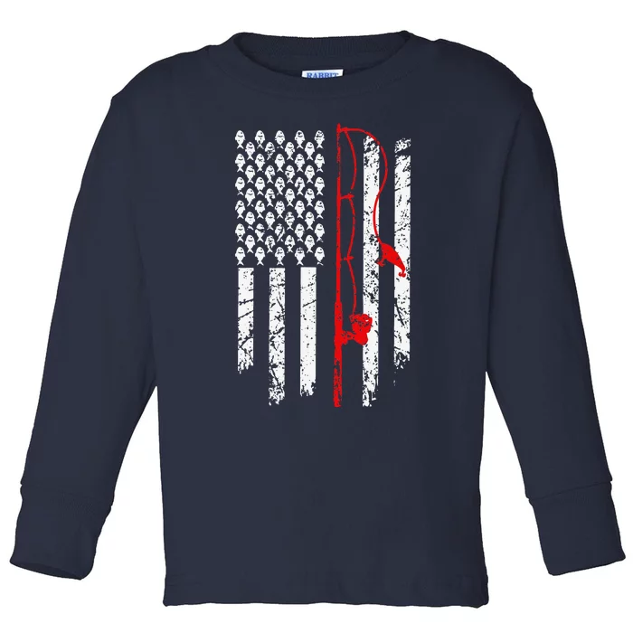 Fishing American Flag Husband Son Grandson Funny Fisherman Toddler Long Sleeve Shirt