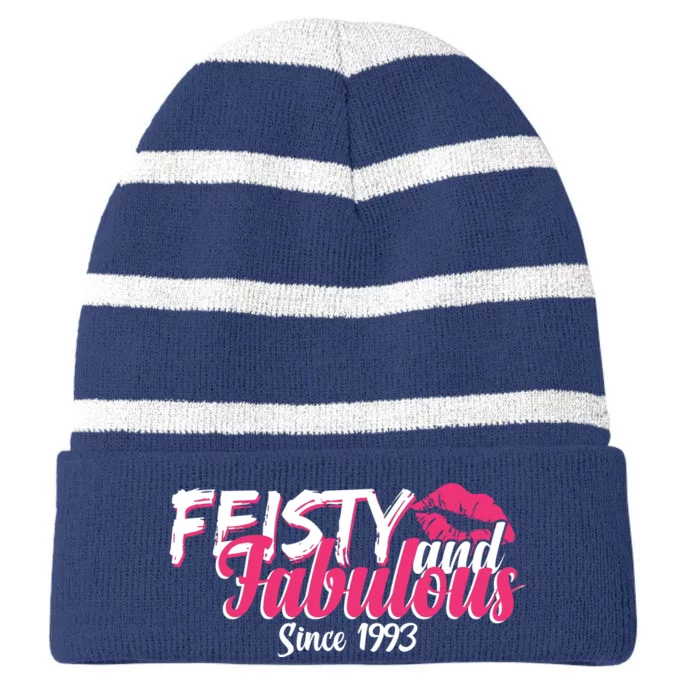 Feisty And Fabulous Since 1993 30th Birthday Striped Beanie with Solid Band