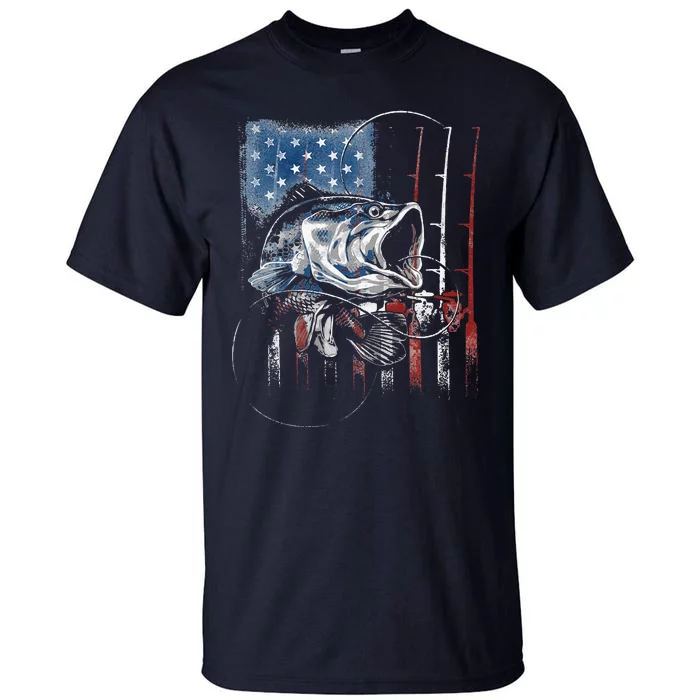 Fishing American Flag Vintage USA Bass Fisherman Gift Tall T-Shirt