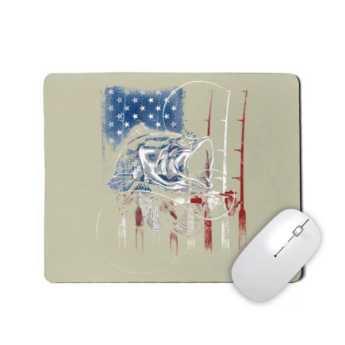 Fishing American Flag Vintage USA Bass Fisherman Gift Mousepad