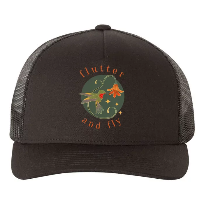 Flutter And Fly Apparel Hummingbird And Flower Yupoong Adult 5-Panel Trucker Hat