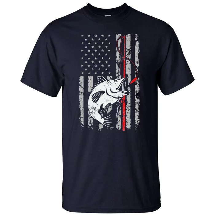 Fishing American Flag Vintage USA Bass Fisherman Tall T-Shirt