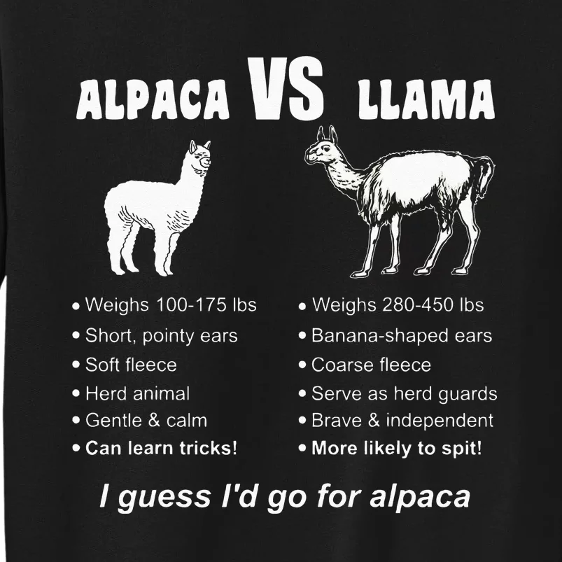 Funny Animal Facts Differences Llama Vs Alpaca Squad Lovers Tall Sweatshirt