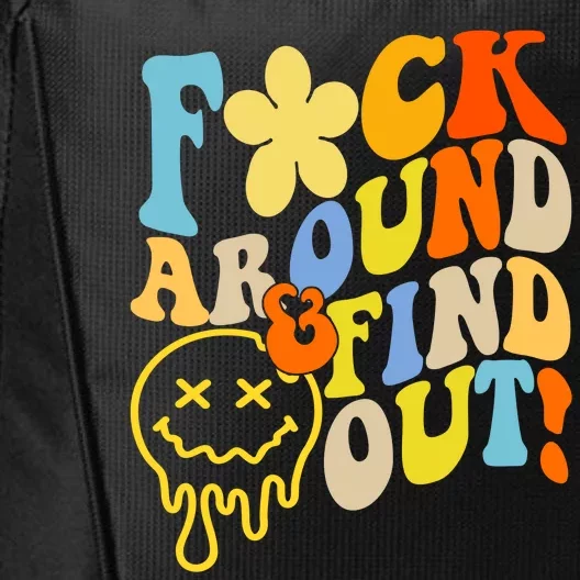 Fuck Around Find Out Smile Retro Groovy Funny City Backpack