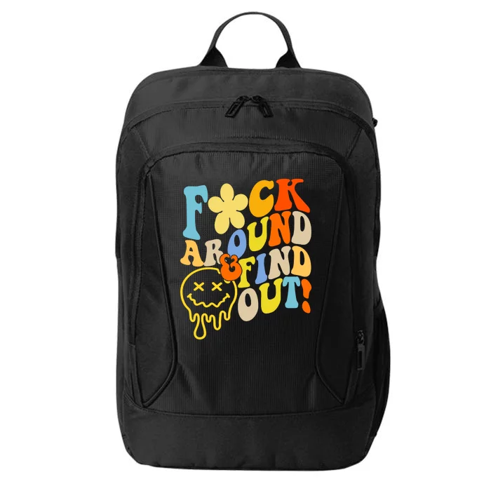 Fuck Around Find Out Smile Retro Groovy Funny City Backpack