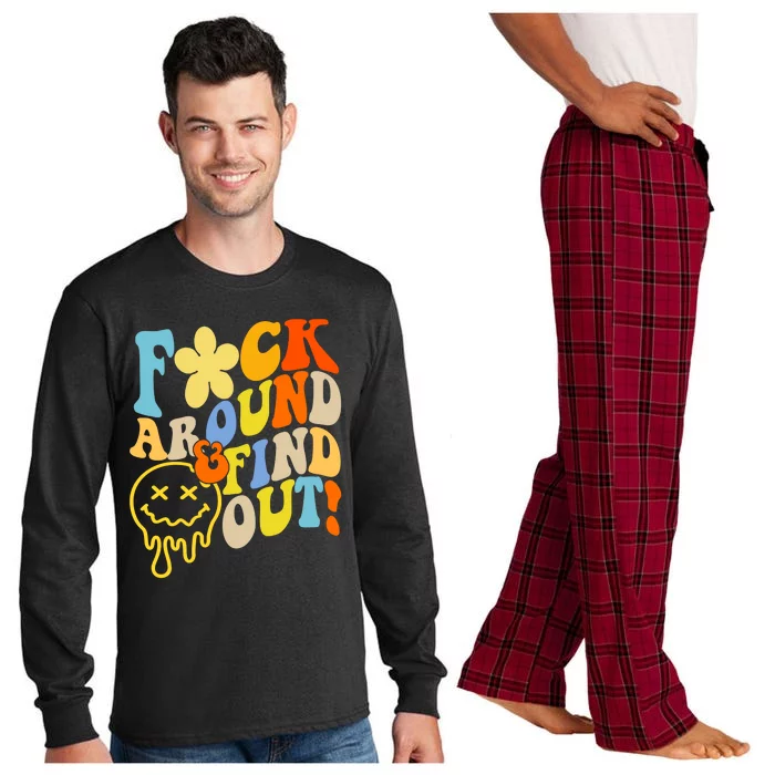 Fuck Around Find Out Smile Retro Groovy Funny Long Sleeve Pajama Set