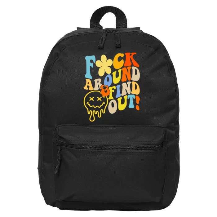 Fuck Around Find Out Smile Retro Groovy Funny 16 in Basic Backpack