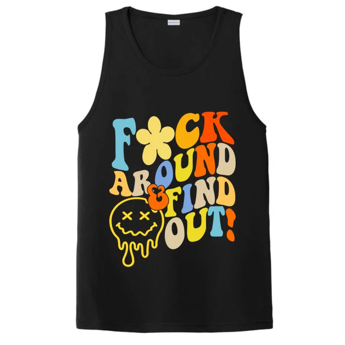 Fuck Around Find Out Smile Retro Groovy Funny Performance Tank