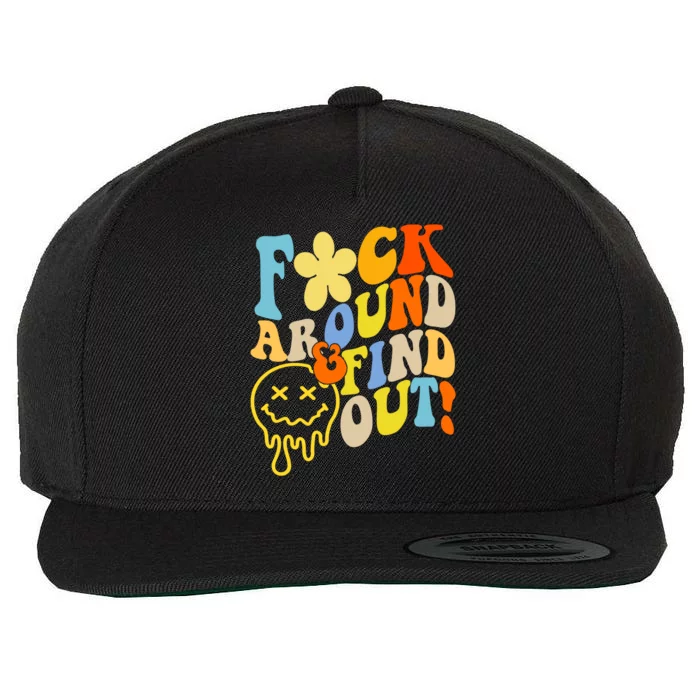 Fuck Around Find Out Smile Retro Groovy Funny Wool Snapback Cap