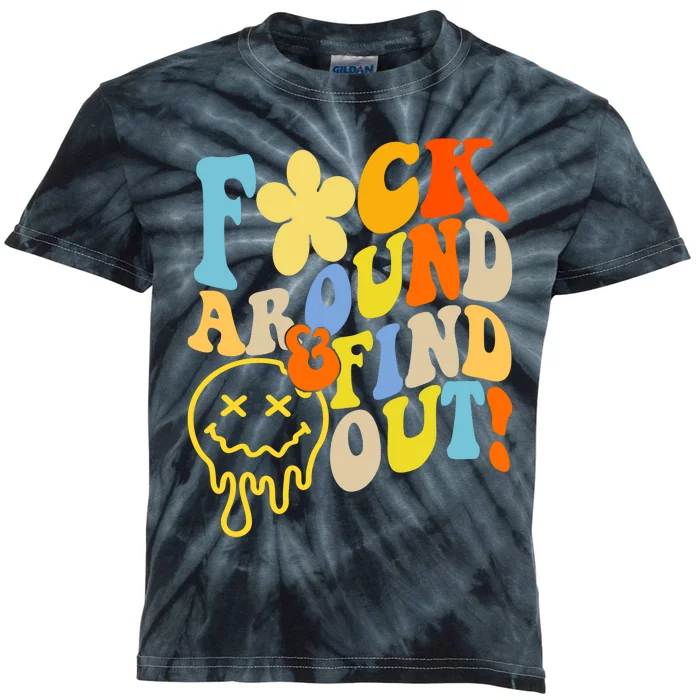 Fuck Around Find Out Smile Retro Groovy Funny Kids Tie-Dye T-Shirt