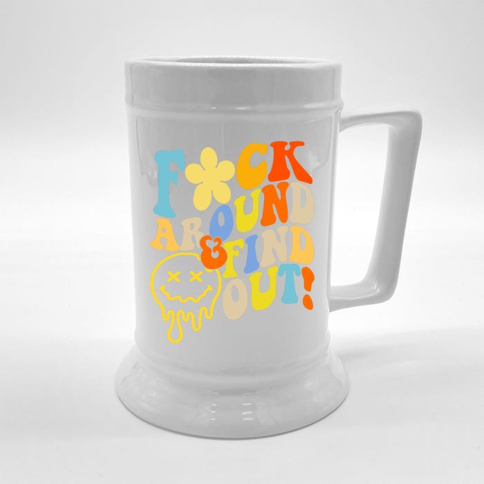 Fuck Around Find Out Smile Retro Groovy Funny Front & Back Beer Stein