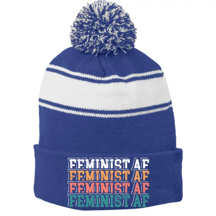 Feminist Af Feminism Empowert Proud Feminist Gift Stripe Pom Pom Beanie