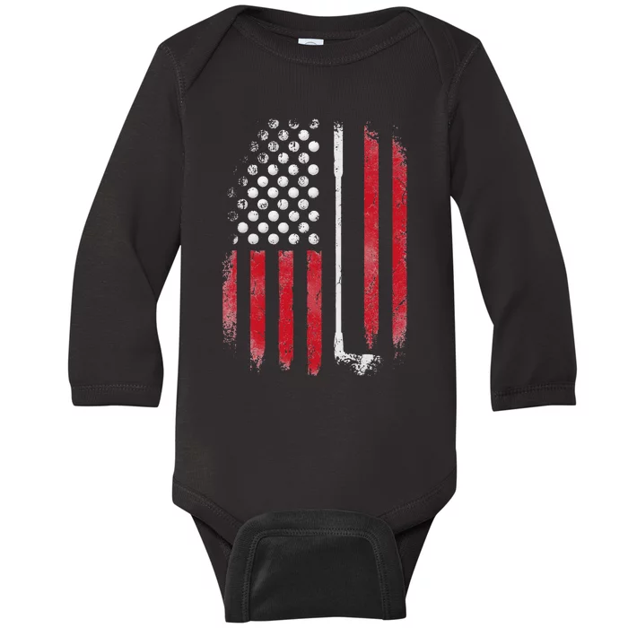 Funny American Flag Golf For Golfer Baby Long Sleeve Bodysuit