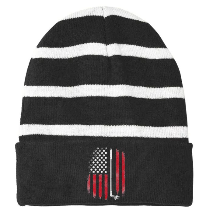 Funny American Flag Golf For Golfer Striped Beanie with Solid Band