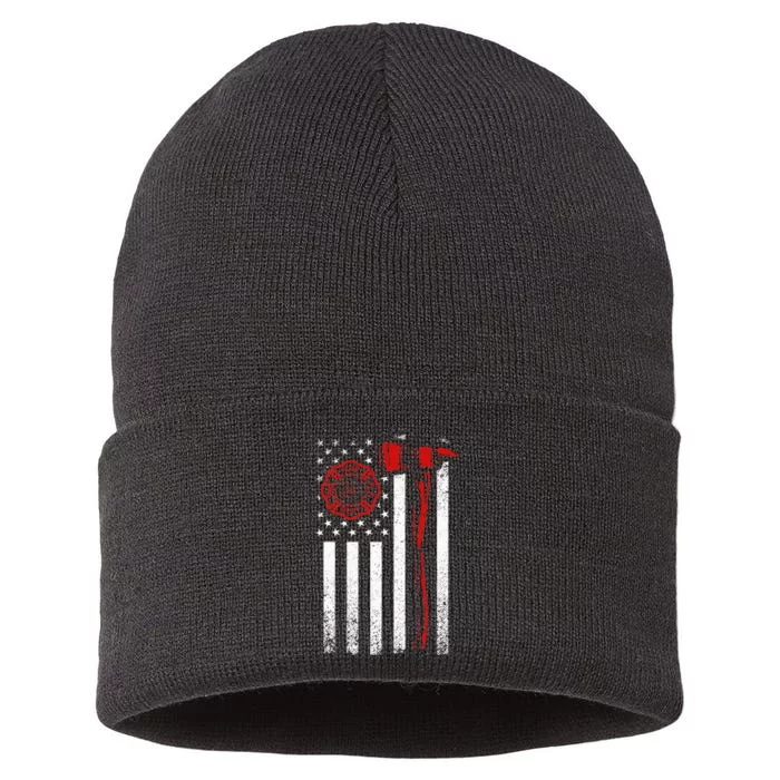 Fireman American Flag Firefighter Sustainable Knit Beanie