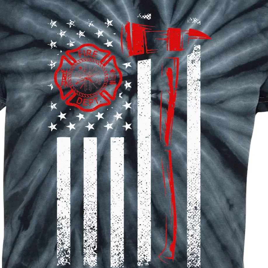 Fireman American Flag Firefighter Kids Tie-Dye T-Shirt