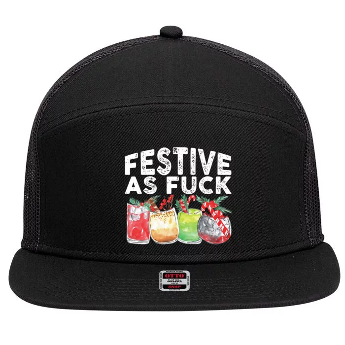 Festive As Fuck Funny Ugly Christmas Holiday Xmas 7 Panel Mesh Trucker Snapback Hat