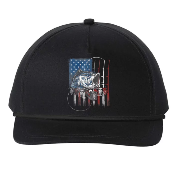 Fishing American Flag Vintage, USA Bass Fisherman Snapback Five-Panel Rope Hat