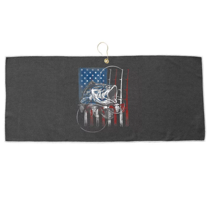 Fishing American Flag Vintage, USA Bass Fisherman Large Microfiber Waffle Golf Towel