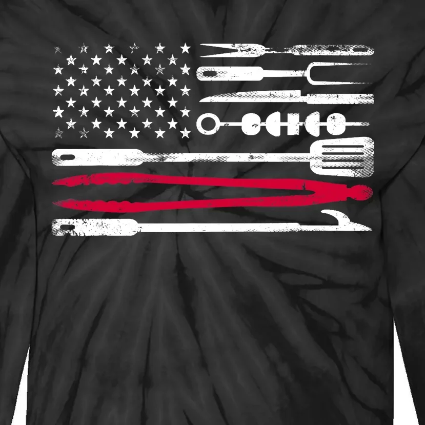 Funny American Flag Grilling Tools BBQ Grill Barbecue Tool Tie-Dye Long Sleeve Shirt