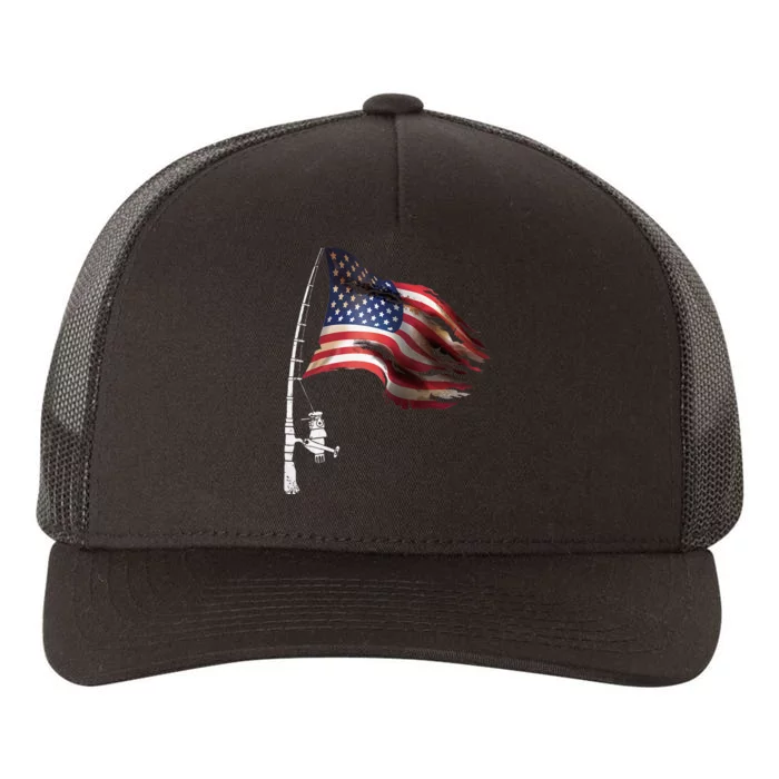 Fishing American Flag Fisherman Patriotic Day 4th Of July Yupoong Adult 5-Panel Trucker Hat