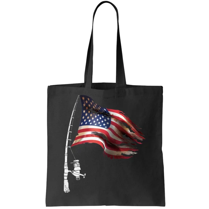 Fishing American Flag Fisherman Patriotic Day 4th Of July Tote Bag