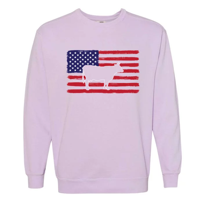 Farmer American Flag Cow Mom And Dad Gift Garment-Dyed Sweatshirt