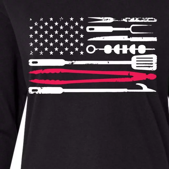 Funny American Flag Grilling Tools BBQ Grill Barbecue Tool Womens Cotton Relaxed Long Sleeve T-Shirt