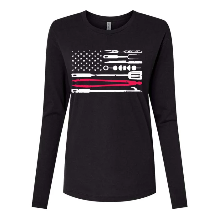 Funny American Flag Grilling Tools BBQ Grill Barbecue Tool Womens Cotton Relaxed Long Sleeve T-Shirt