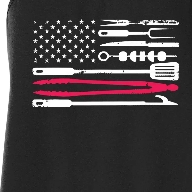 Funny American Flag Grilling Tools BBQ Grill Barbecue Tool Women's Racerback Tank