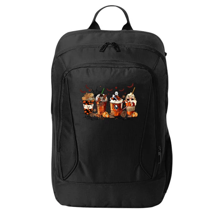 Funny Autumn Fall Horror Latte Coffee Cups Ghost Halloween Cool Gift City Backpack