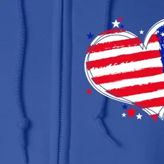 Funny American Flag Heart 4th Of July Son Mom Gift Full Zip Hoodie