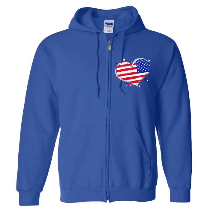 Funny American Flag Heart 4th Of July Son Mom Gift Full Zip Hoodie